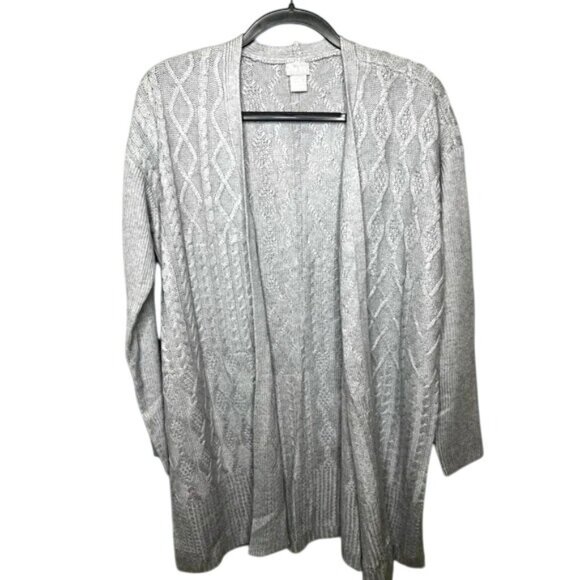 Chico's Cable Stitch Open Front Cardigan Sweater Gray Wool Cashmere Size 1 US M - Picture 13 of 14